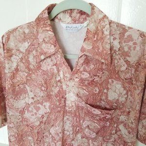 VTG 70s Lilly Dache Mens S/S Disco Polo Shirt L Brown Abstract